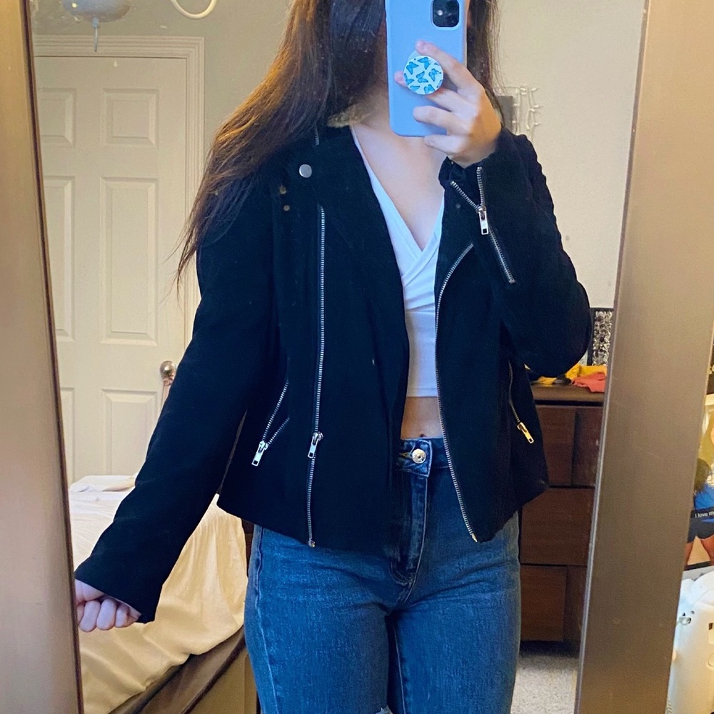 Black Collared Bomber Jacket